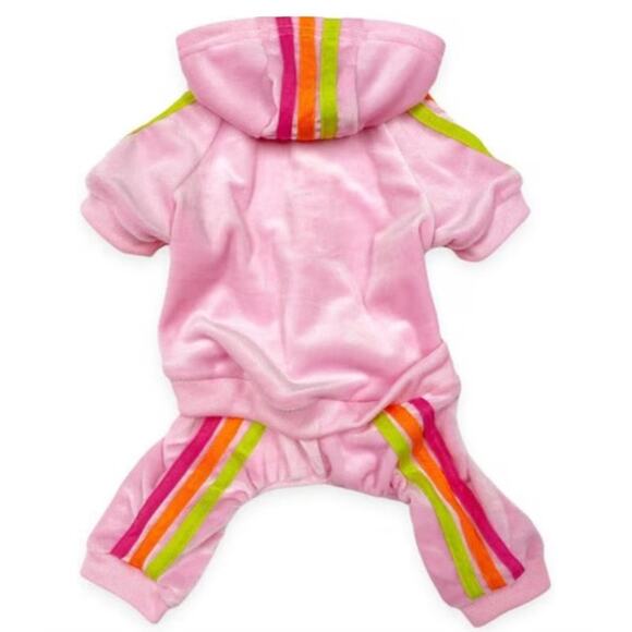 FabDog Bright Pink Neon Striped Imitation Tracksuit Pet Clothing - Picture 3 of 3